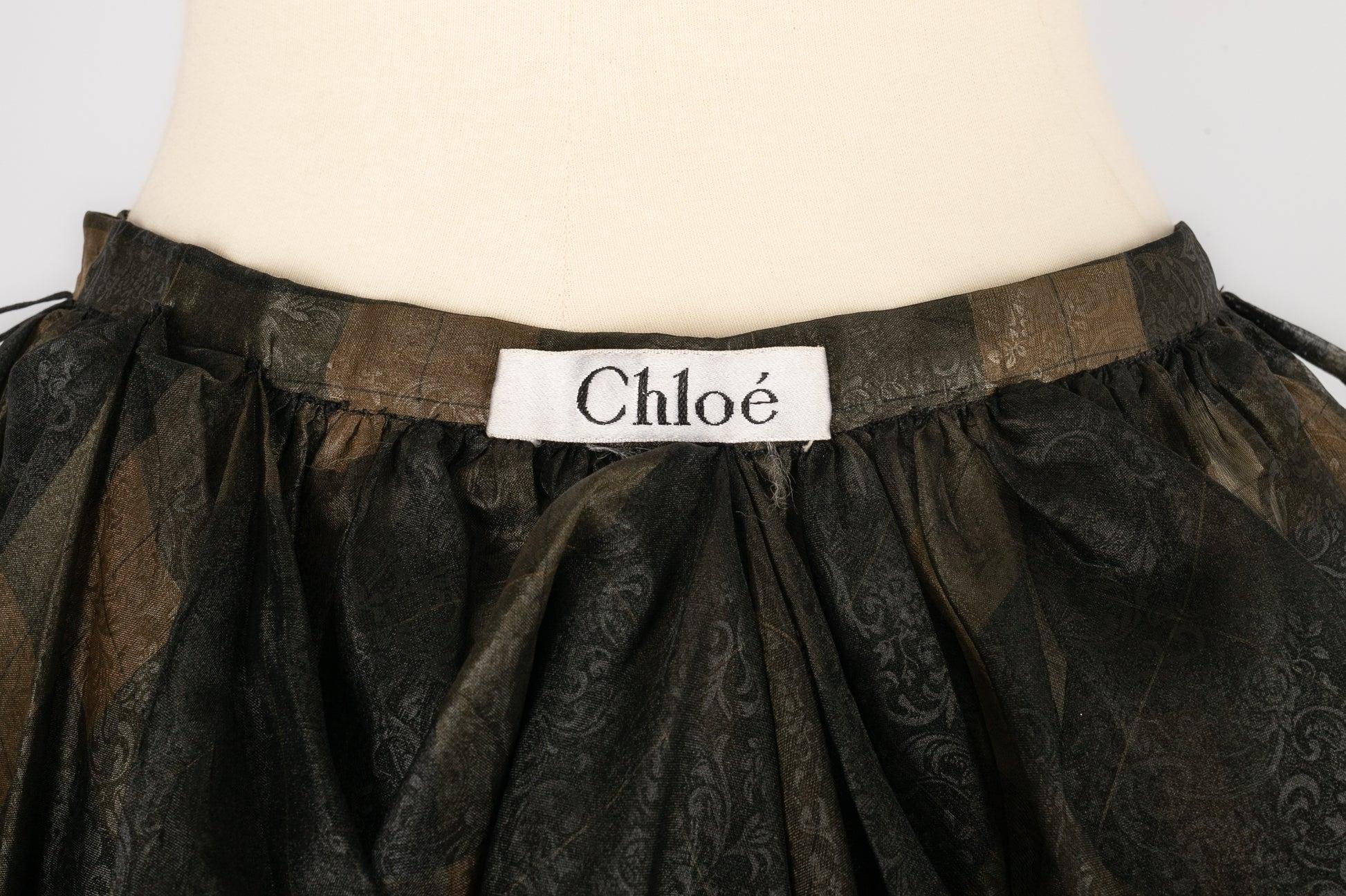 Chloe Black and Brown Silk Organza Skirt For Sale 3