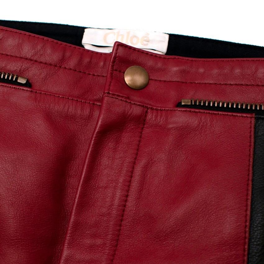 Chloe Black and Burgundy Motorcycle Pants In Excellent Condition For Sale In London, GB