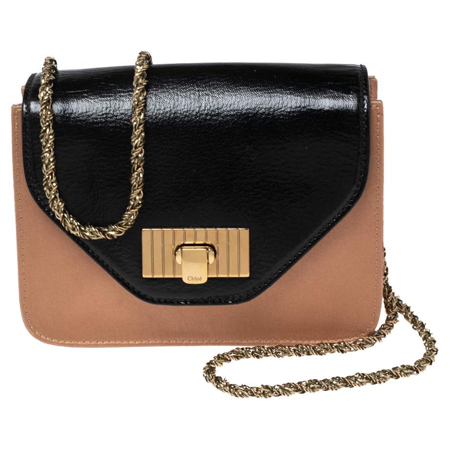 Chloe Black/Beige Leather and Satin Mini Sally Shoulder Bag For Sale