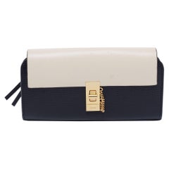 Chloé - Portefeuille Continental Drew en cuir noir/beige