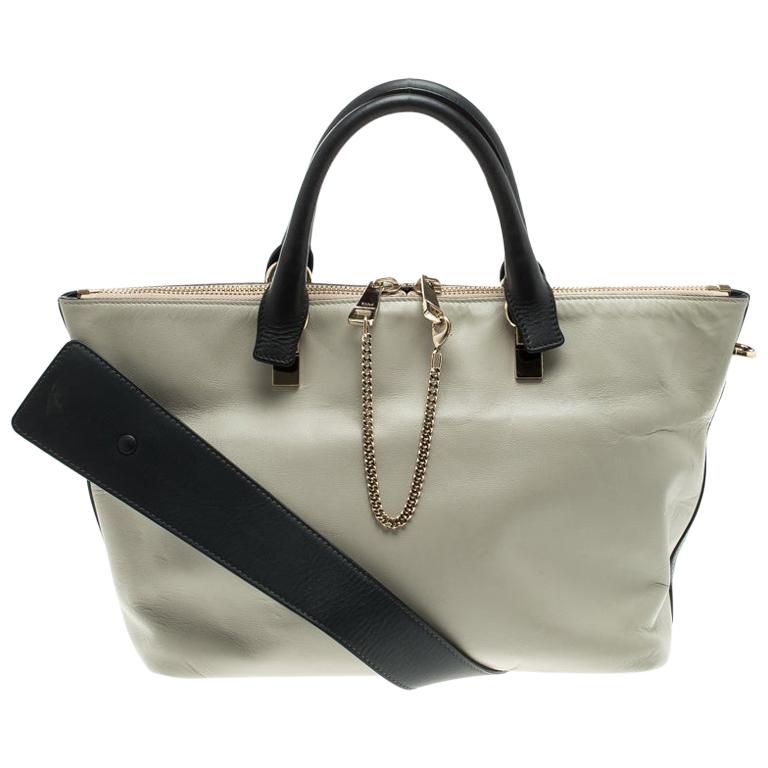 Chloe Black/Beige Leather Medium Baylee Tote