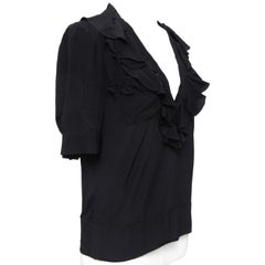 CHLOE Short Sleeve Black Blouse Top Shirt Silk Acetate Ruffles Sz 34