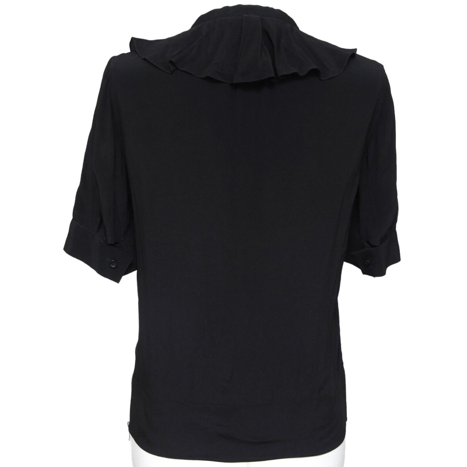 CHLOE Short Sleeve Black Blouse Top Shirt Silk Acetate Ruffles Sz 34 For Sale 1
