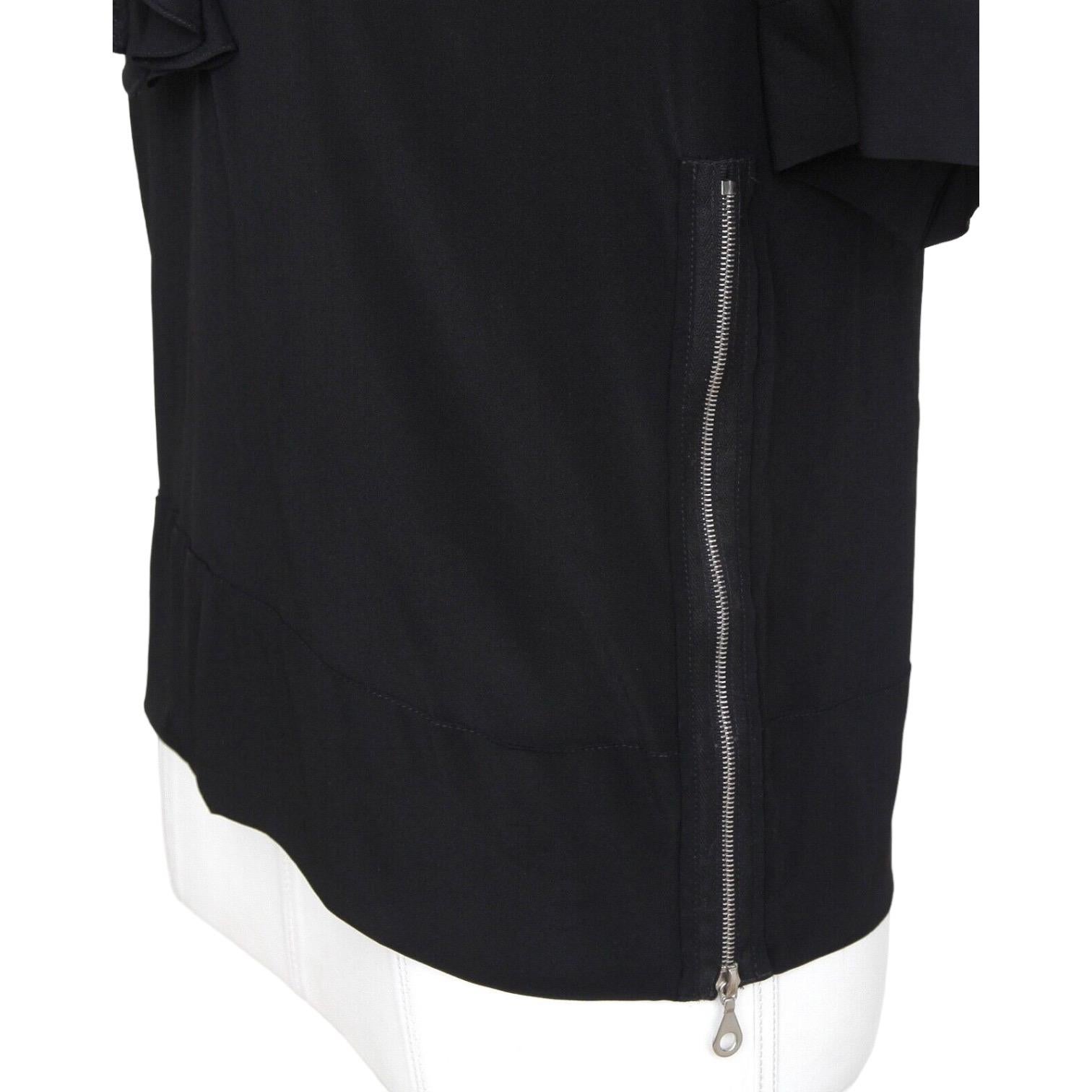CHLOE Short Sleeve Black Blouse Top Shirt Silk Acetate Ruffles Sz 34 For Sale 2