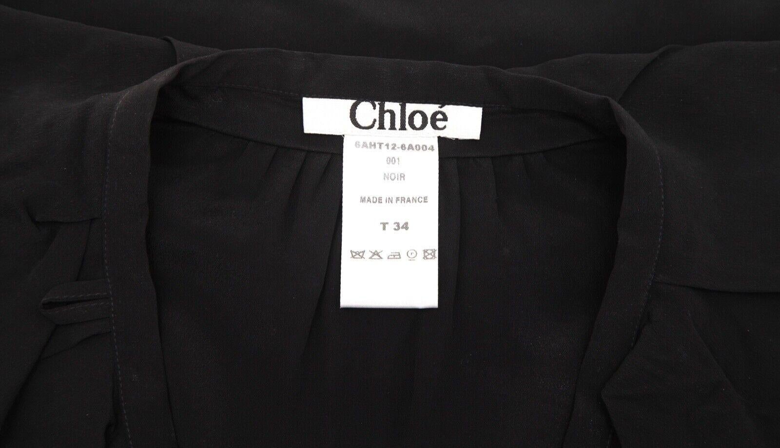 CHLOE Short Sleeve Black Blouse Top Shirt Silk Acetate Ruffles Sz 34 For Sale 3