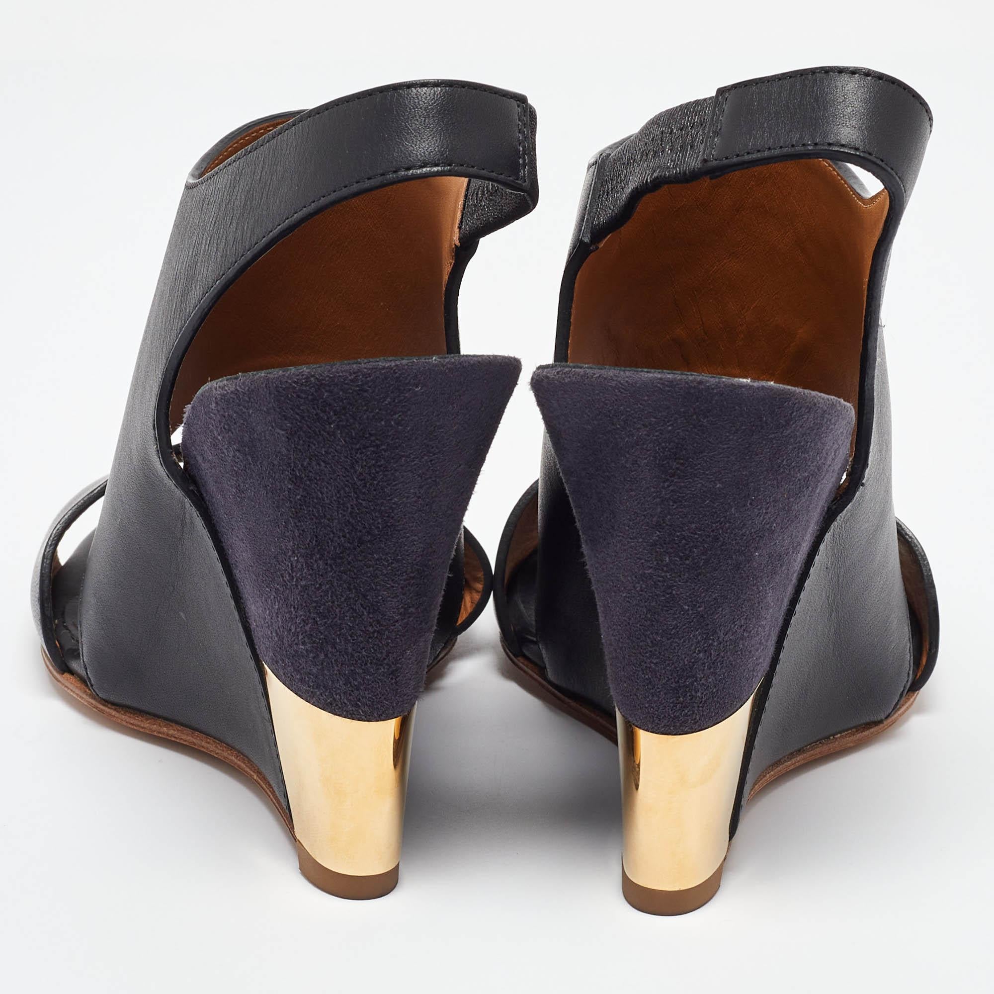 Chloe Black/Blue Suede and Leather Eliza Wedge Slingback Sandals Size 36 For Sale 1