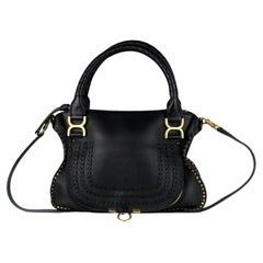 Chloe Black Calfskin Leather Braided Medium Marcie Satchel Bag