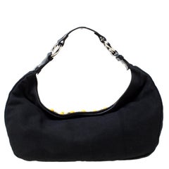 Chloe Black Canvas and Leather Beads Embellished Hobo