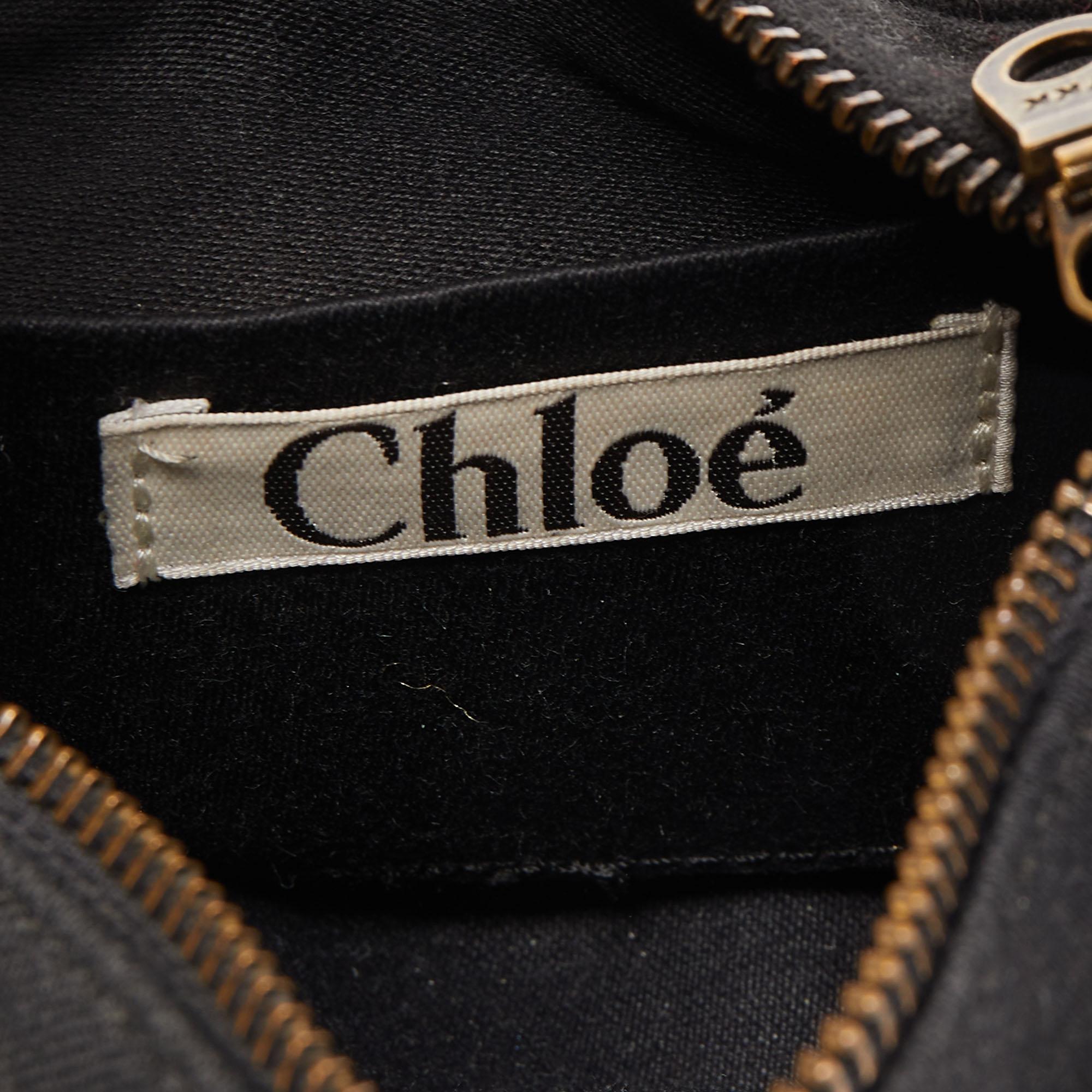 Chloe Black Canvas Embellished Crescent Hobo 3