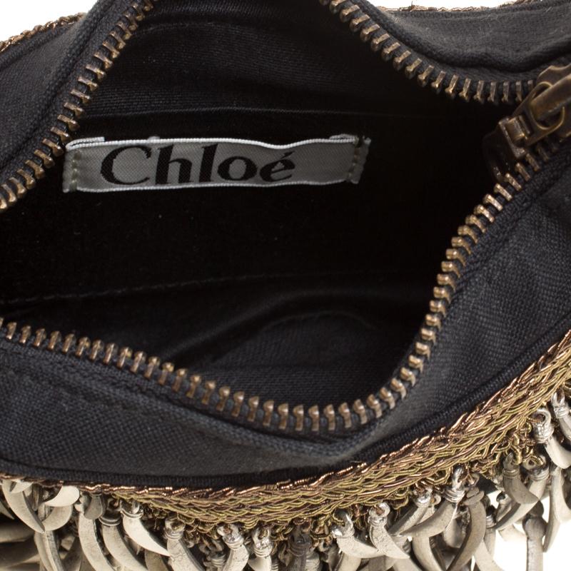 Chloe Black Canvas Embellished Crescent Hobo 1