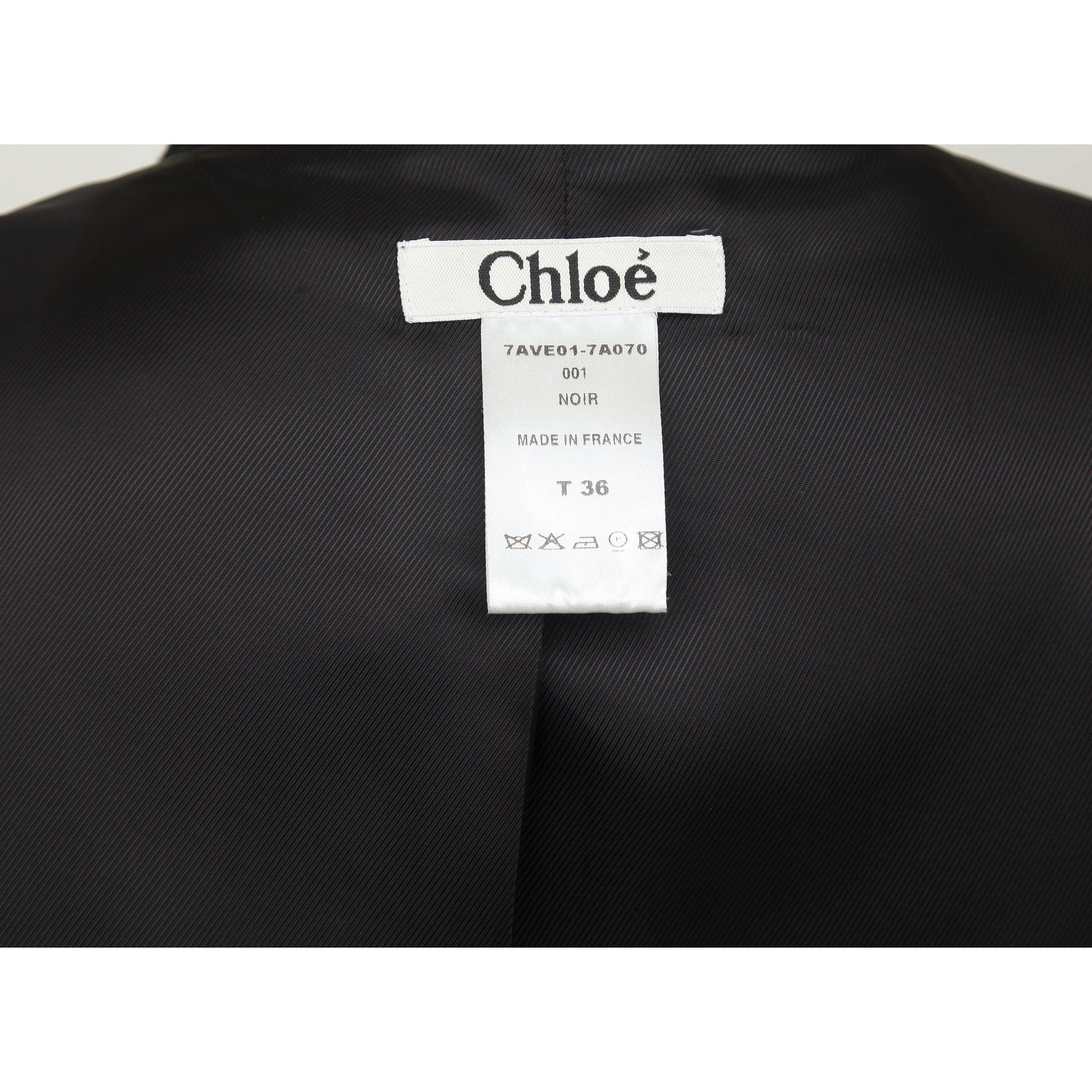 CHLOE - Manteau noir à manches longues avec col à fermeture éclair et fermeture éclair, taille 36 2007 Pour femmes en vente