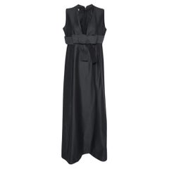 Chloe Black Cotton Bow Detail Plunging Neck Maxi Dress L