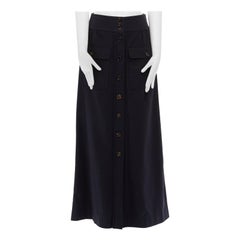 CHLOE black cotton button front dual utility flap front pocket midi skirt FR36 S