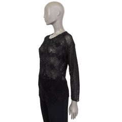 CHLOE black cotton CROCHET Long Sleeve Shirt Top XS