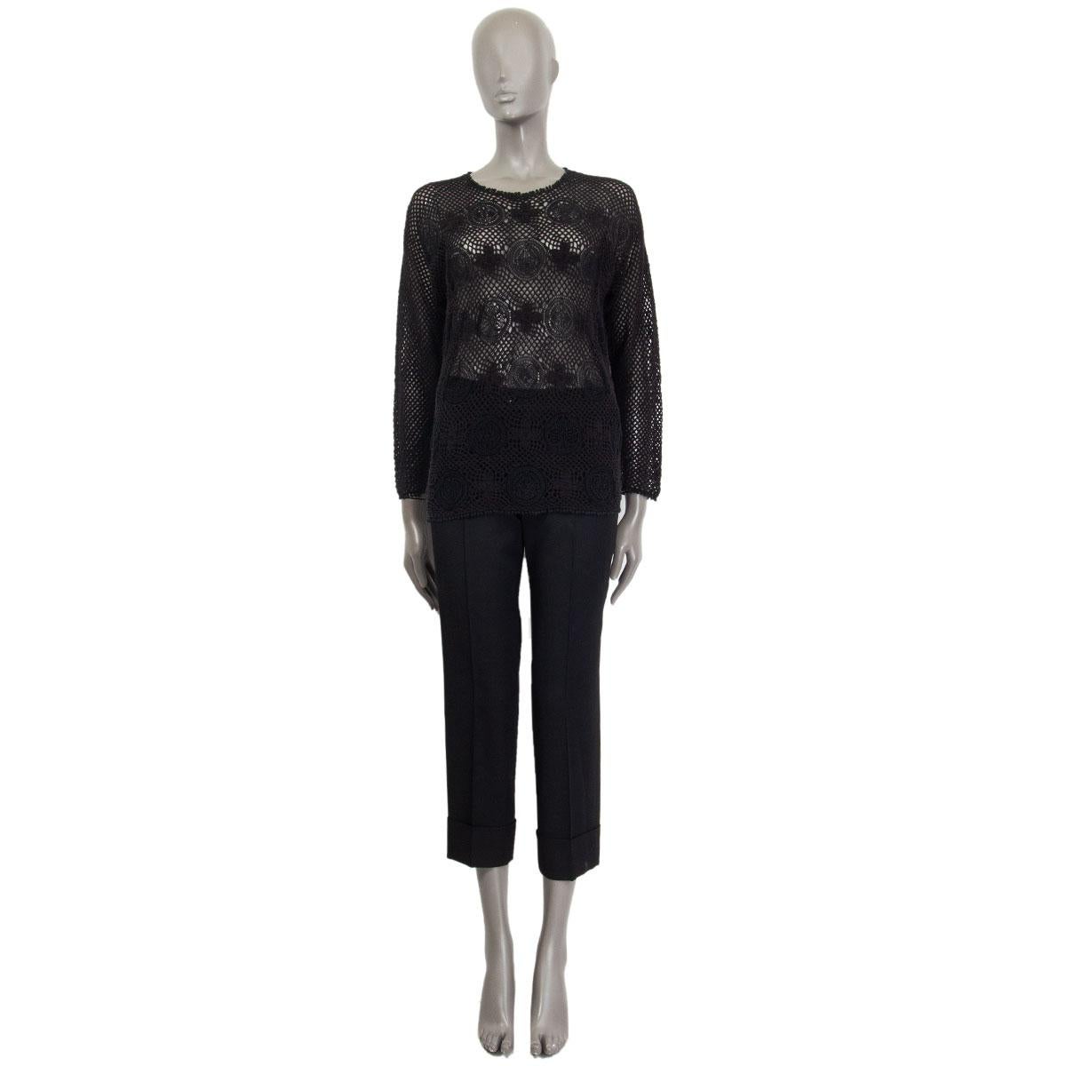 De las mujeres CHLOE algodón negro CROCHET Camiseta Manga Larga Top XS en venta