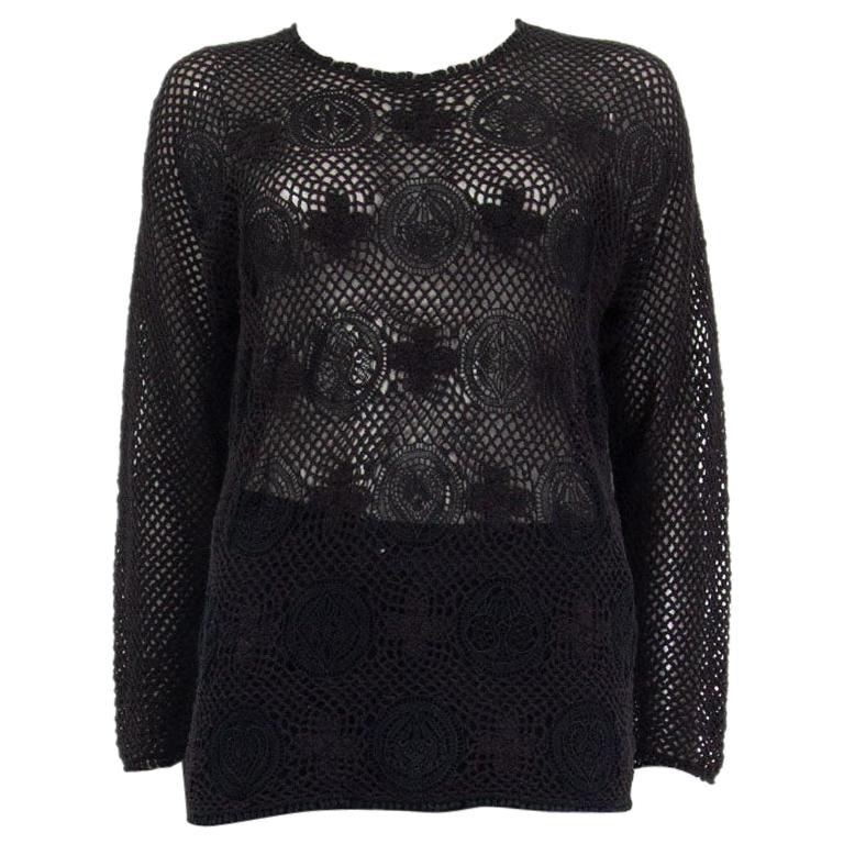 CHLOE black cotton CROCHET Long Sleeve Shirt Top XS For Sale