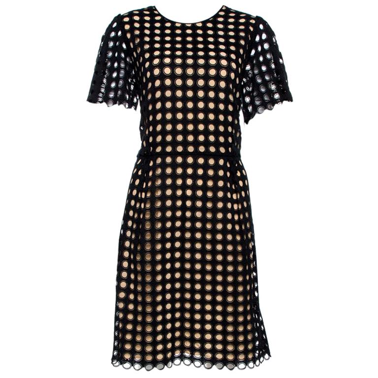 Chloe Black Cotton Eyelet Lace Scalloped Sheath Dress M