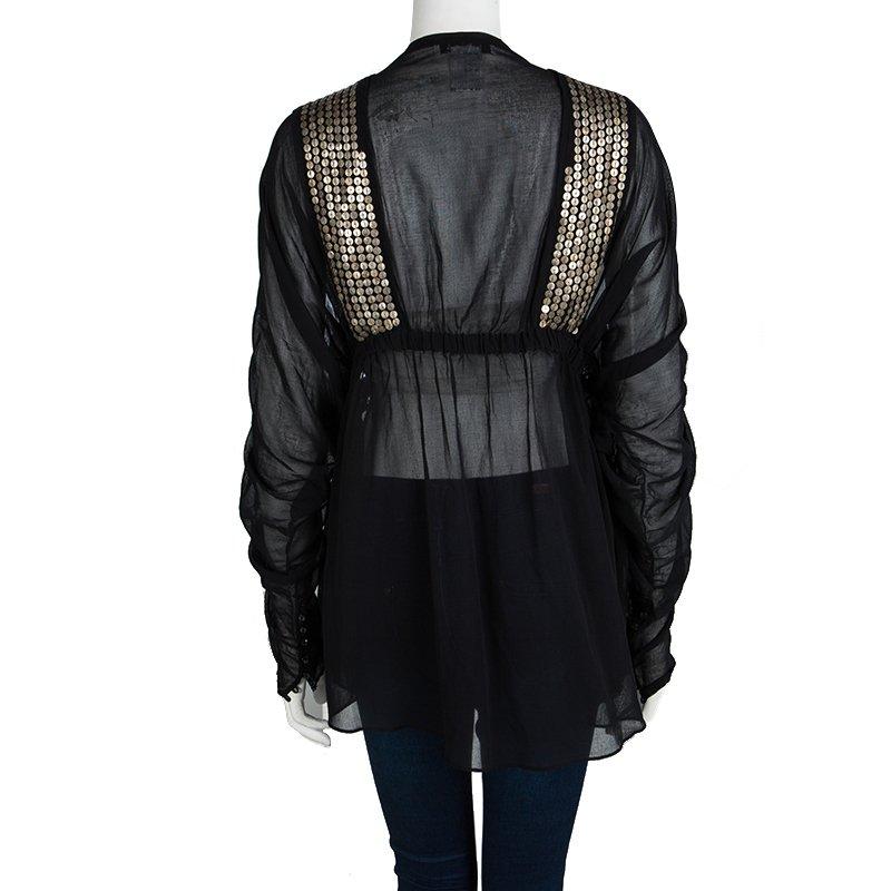 Chloe Black Cotton Voile Embellished Tunic M In Good Condition In Dubai, Al Qouz 2
