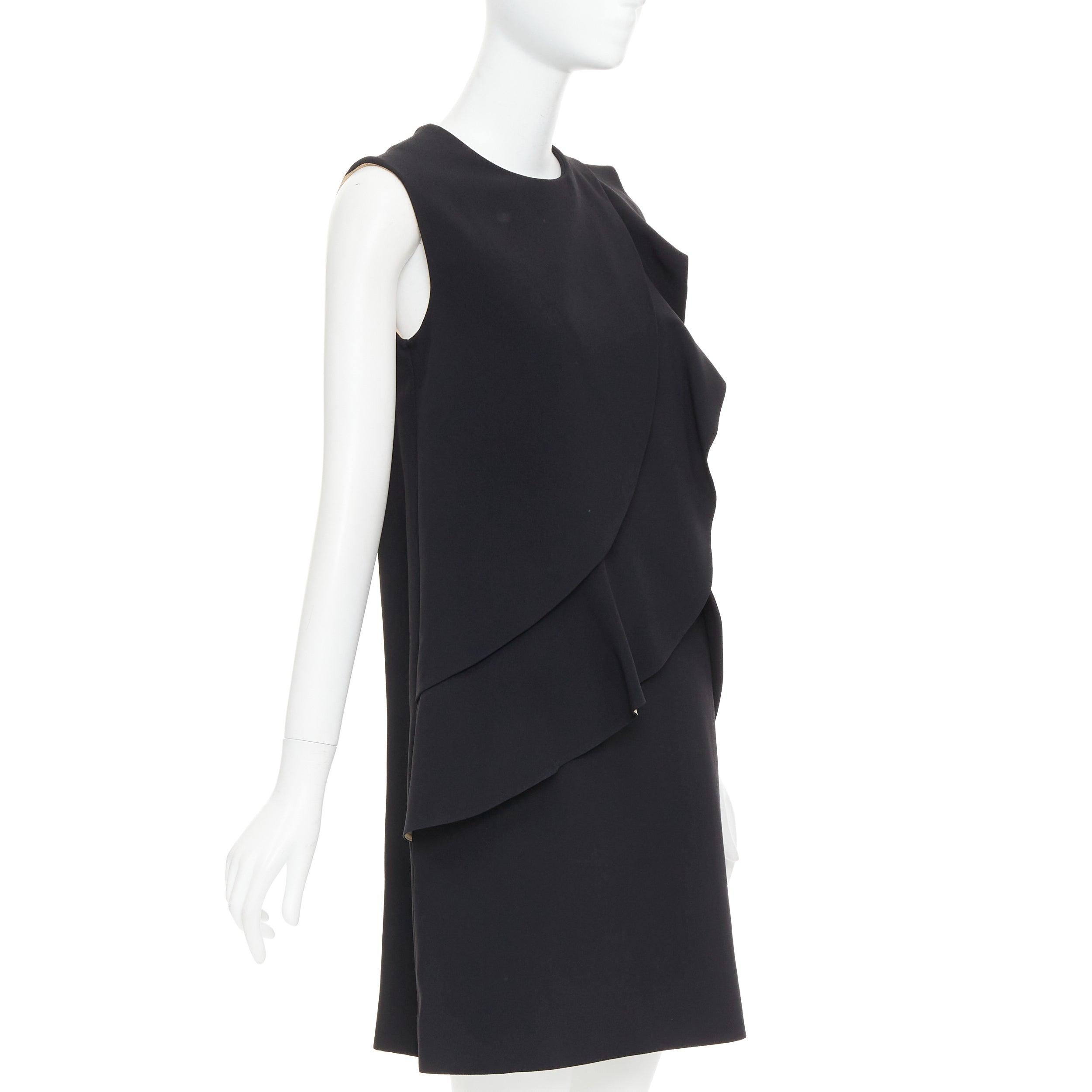Black CHLOE black crepe cream silk trim asymmetric ruffle shift dress FR36 S For Sale