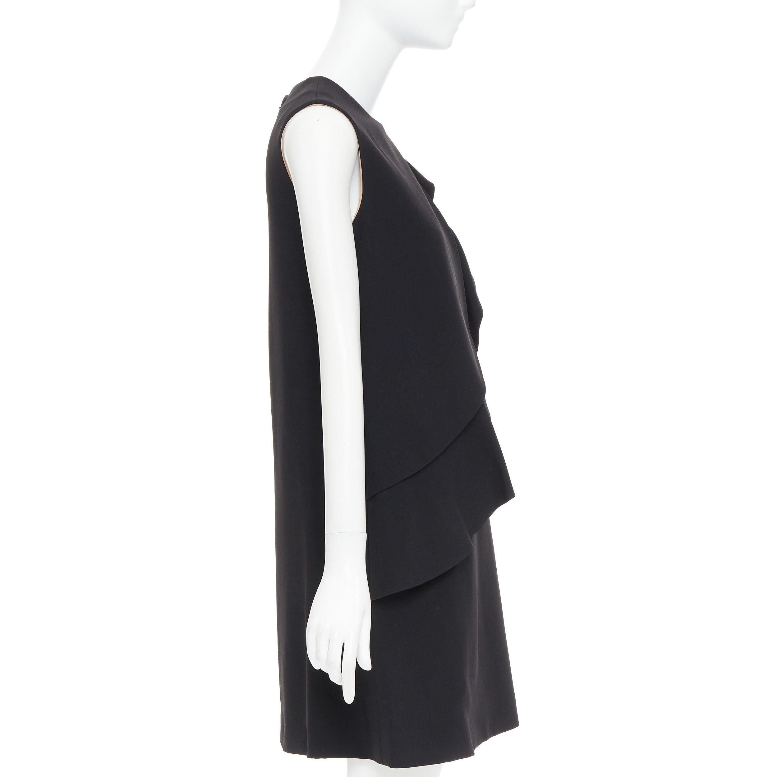 CHLOE black crepe cream silk trim asymmetric ruffle shift dress FR36 S In Good Condition For Sale In Hong Kong, NT