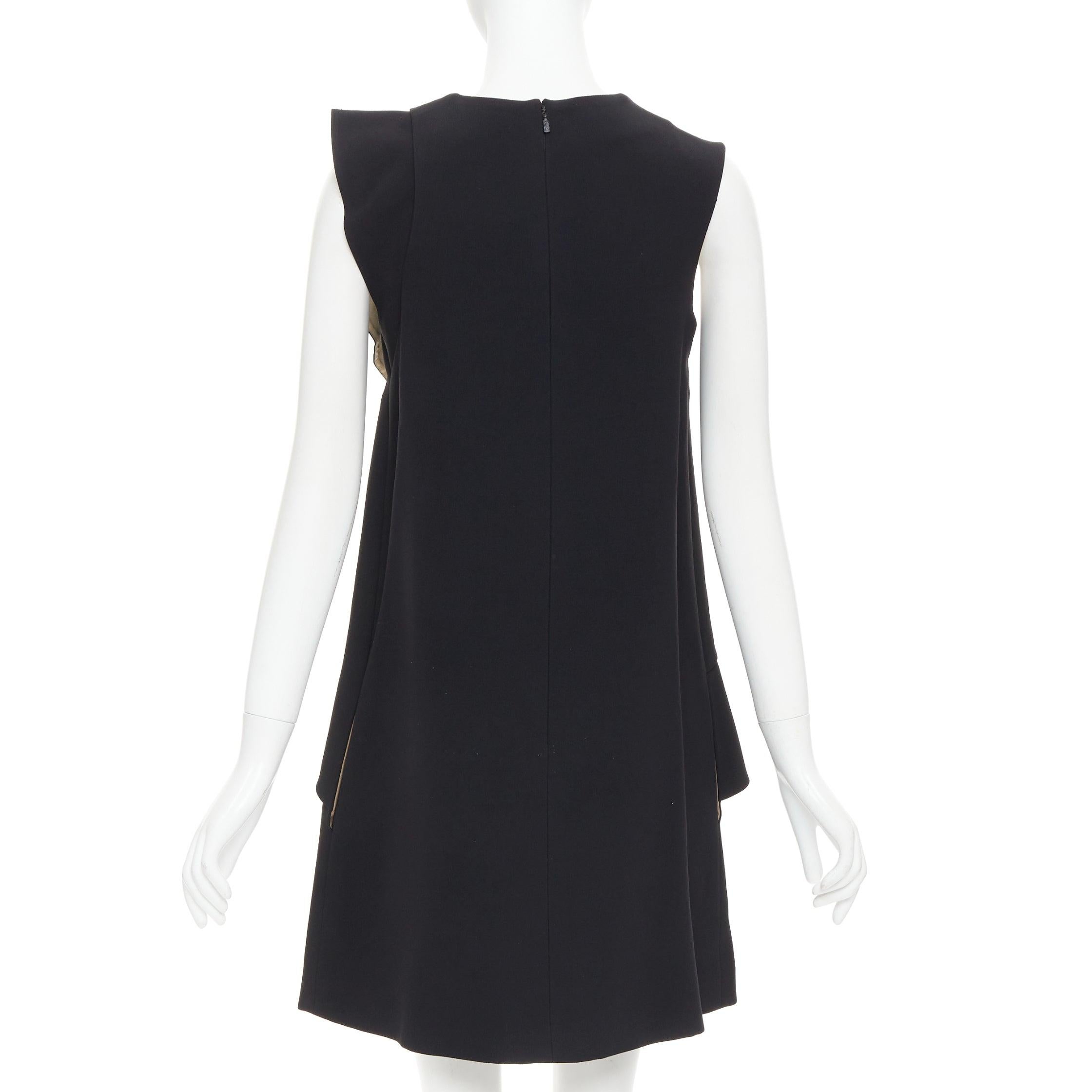 Women's CHLOE black crepe cream silk trim asymmetric ruffle shift dress FR36 S For Sale