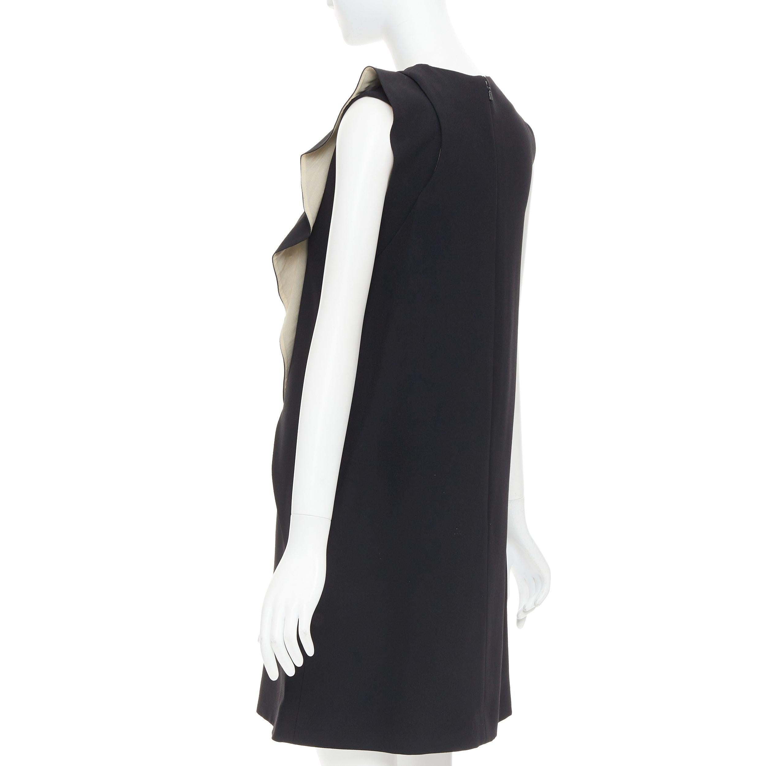CHLOE black crepe cream silk trim asymmetric ruffle shift dress FR36 S For Sale 1