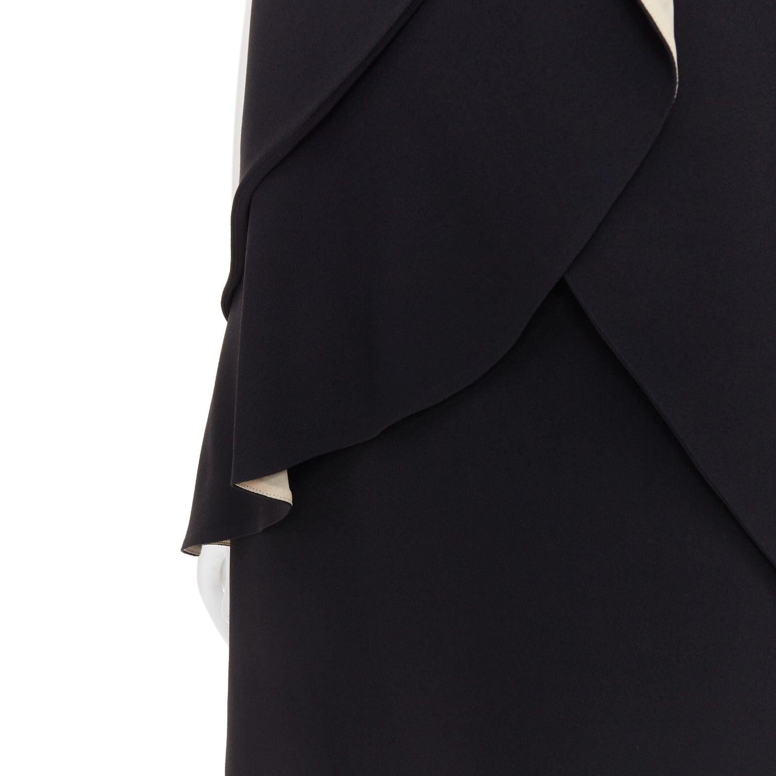 CHLOE black crepe cream silk trim asymmetric ruffle shift dress FR36 S For Sale 2