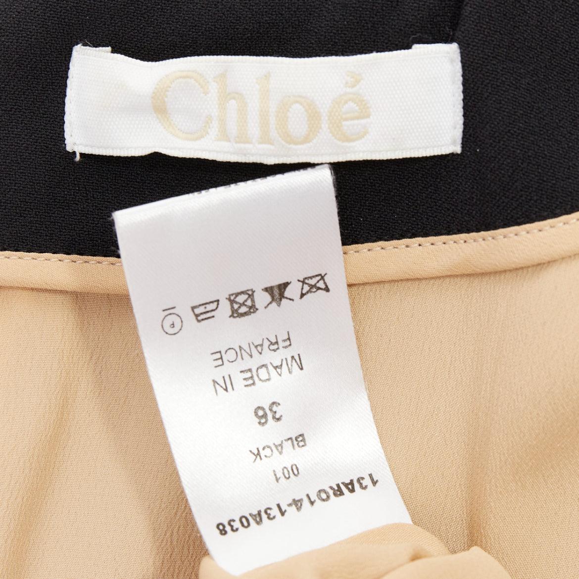 CHLOE black crepe cream silk trim asymmetric ruffle shift dress FR36 S For Sale 3