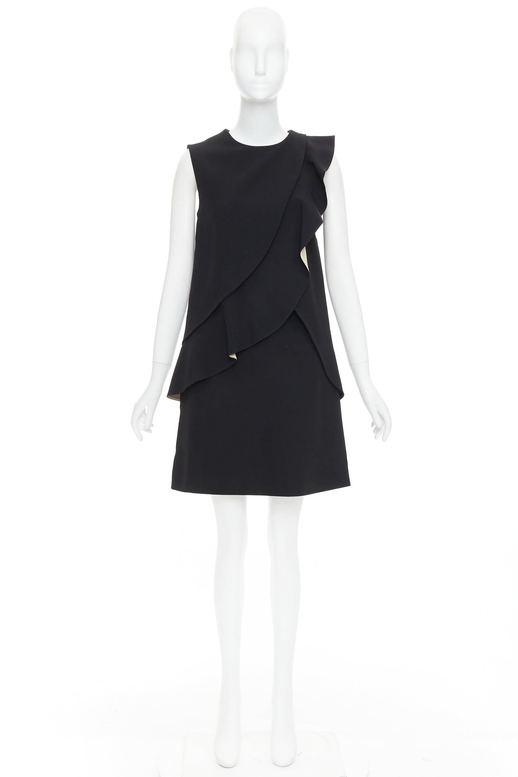 CHLOE black crepe cream silk trim asymmetric ruffle shift dress FR36 S For Sale 4