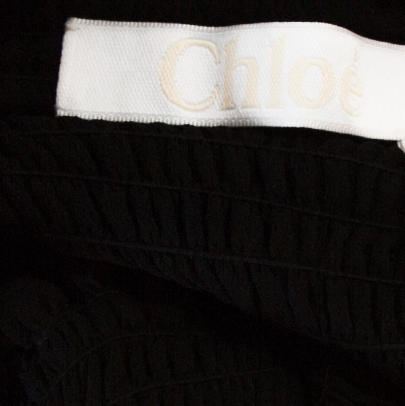 Donna Chloé - Gonna midi in crepe de chine di seta nera con vita smockata L