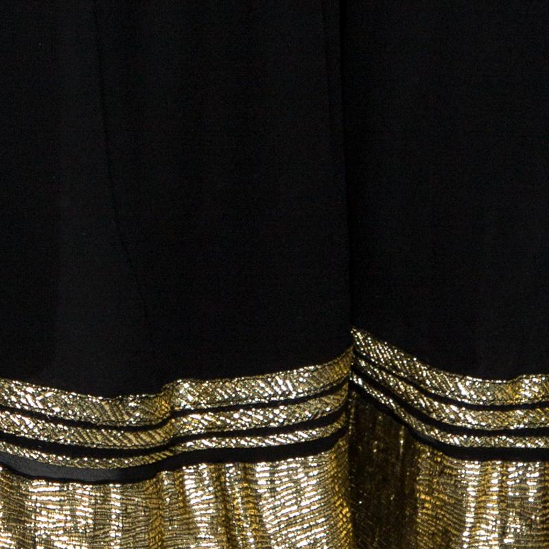Chloé - Gonna midi in crepe de chine di seta nera con vita smockata L 1