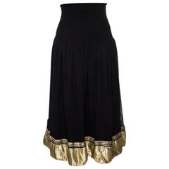 Chloé Black Crepe de Chine Silk Smocked Waist Midi Skirt L