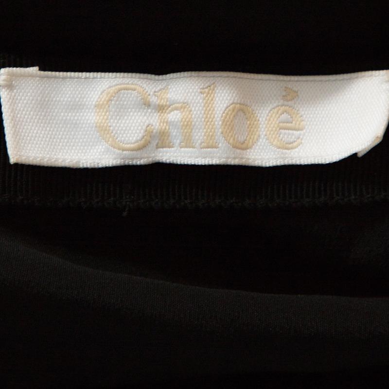 Chloe Black Crepe Lace Skirt Trim Fringed Sleeveless Dress M 1