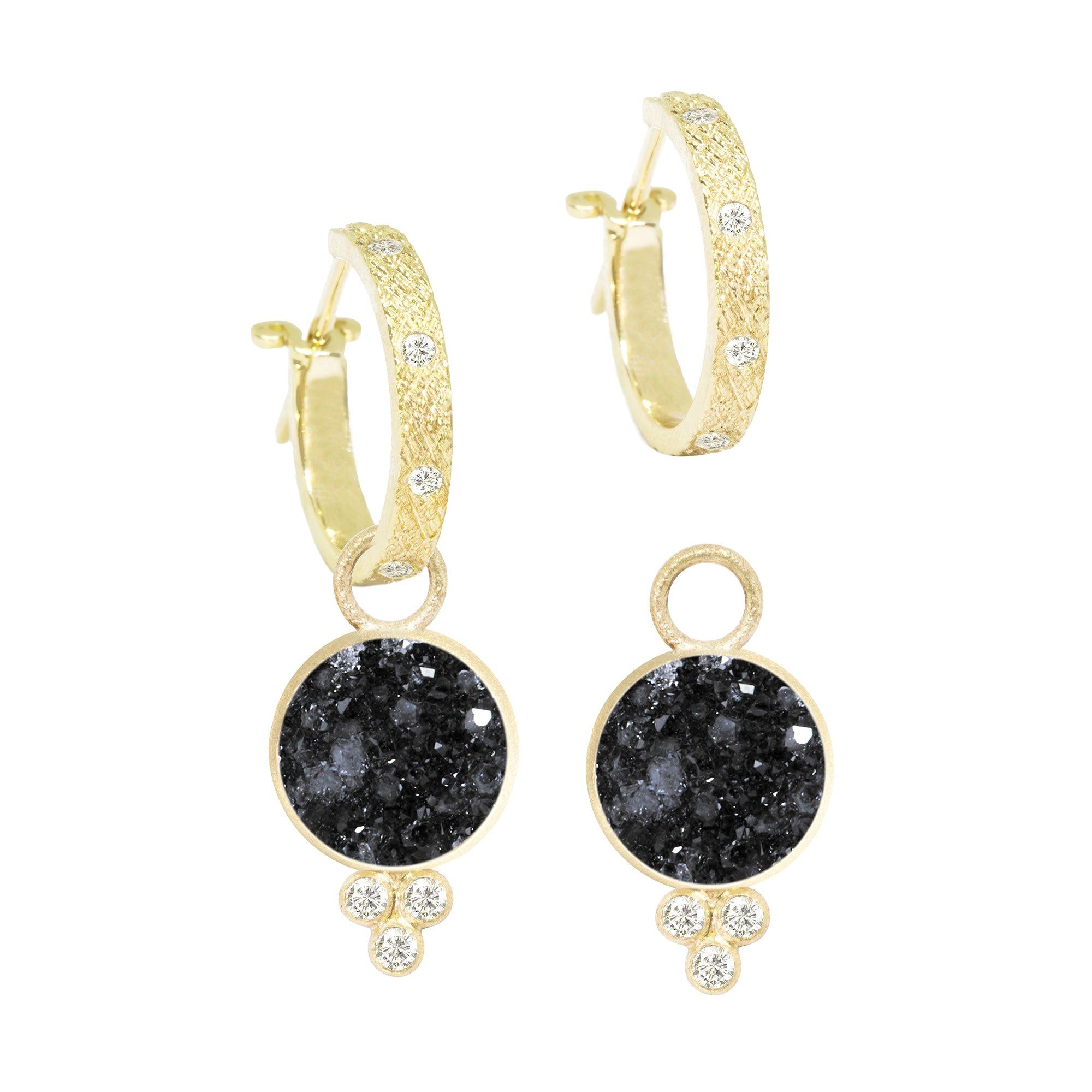 Chloe Black Druzy 18 Karat Gold Earrings