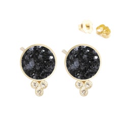 Chloe Black Druzy 18 Karat Gold Stud Earrings