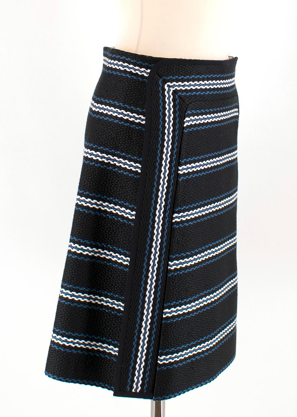 Chloe Black Embroidered A-Line Skirt 

- Knit black skirt 
- A-line
- Silk lining 
- Knee length
- White and blue stripes 

Please note, these items are pre-owned and may show some signs of storage, even when unworn and unused. This is reflected