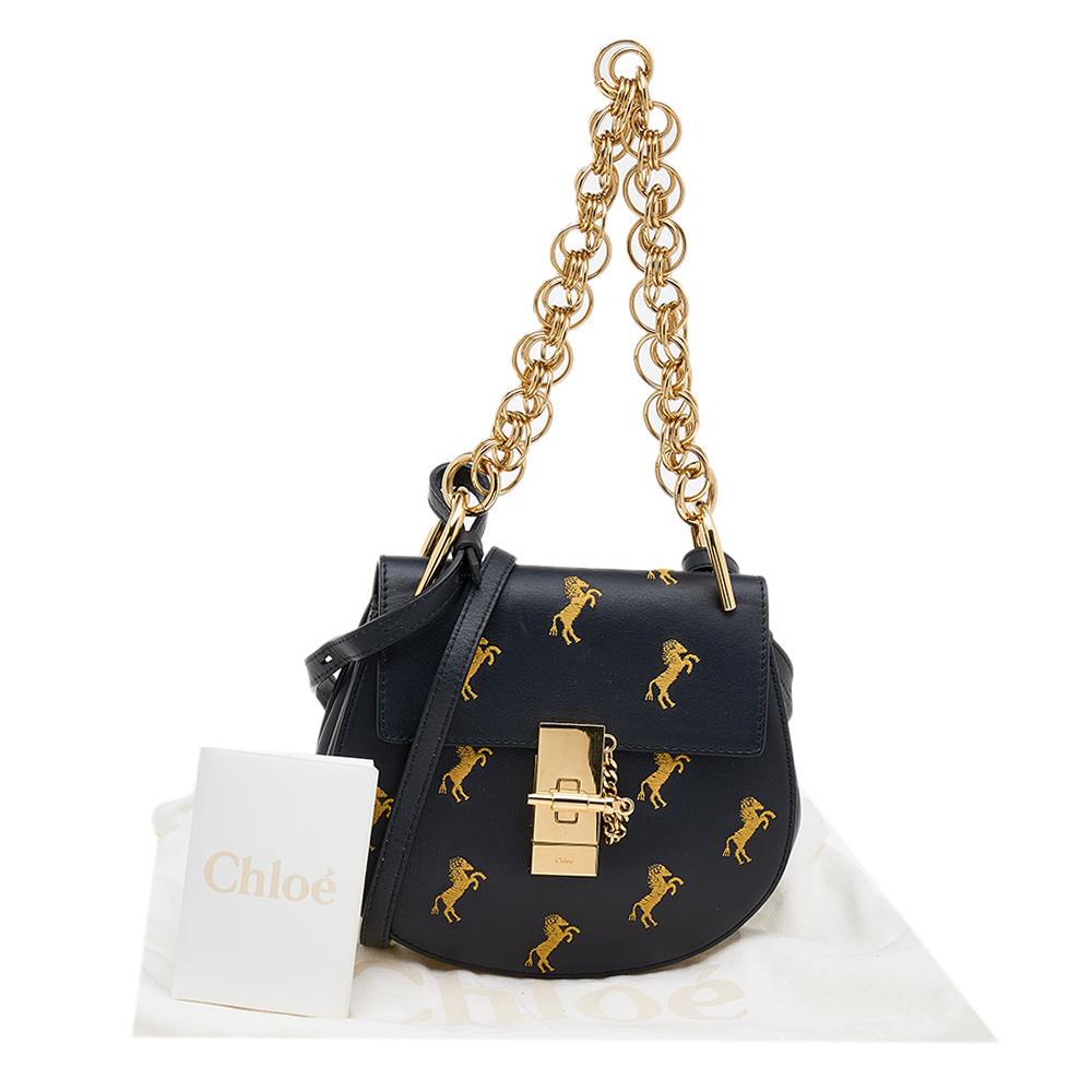 Chloe Black Embroidered Horses Leather Small Drew Bijou Crossbody Bag 6