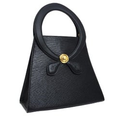 Vintage Chloe Black Epi Leather Gold Small Kelly Style Evening Top Handle Satchel Bag