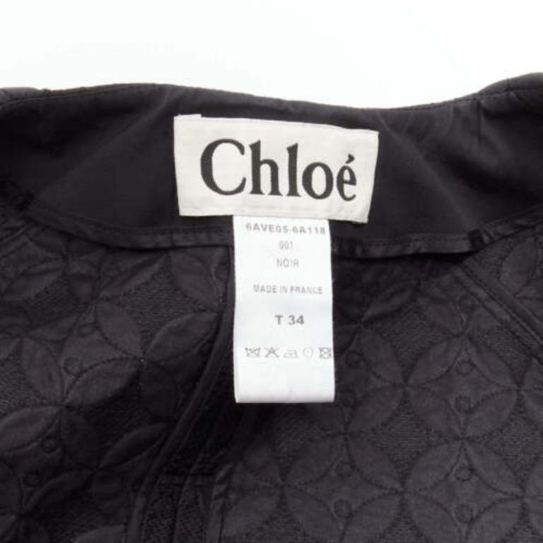 CHLOE nero jacquard floreale manica a campana collo rotondo giacca cropped FR34 XS in vendita 5