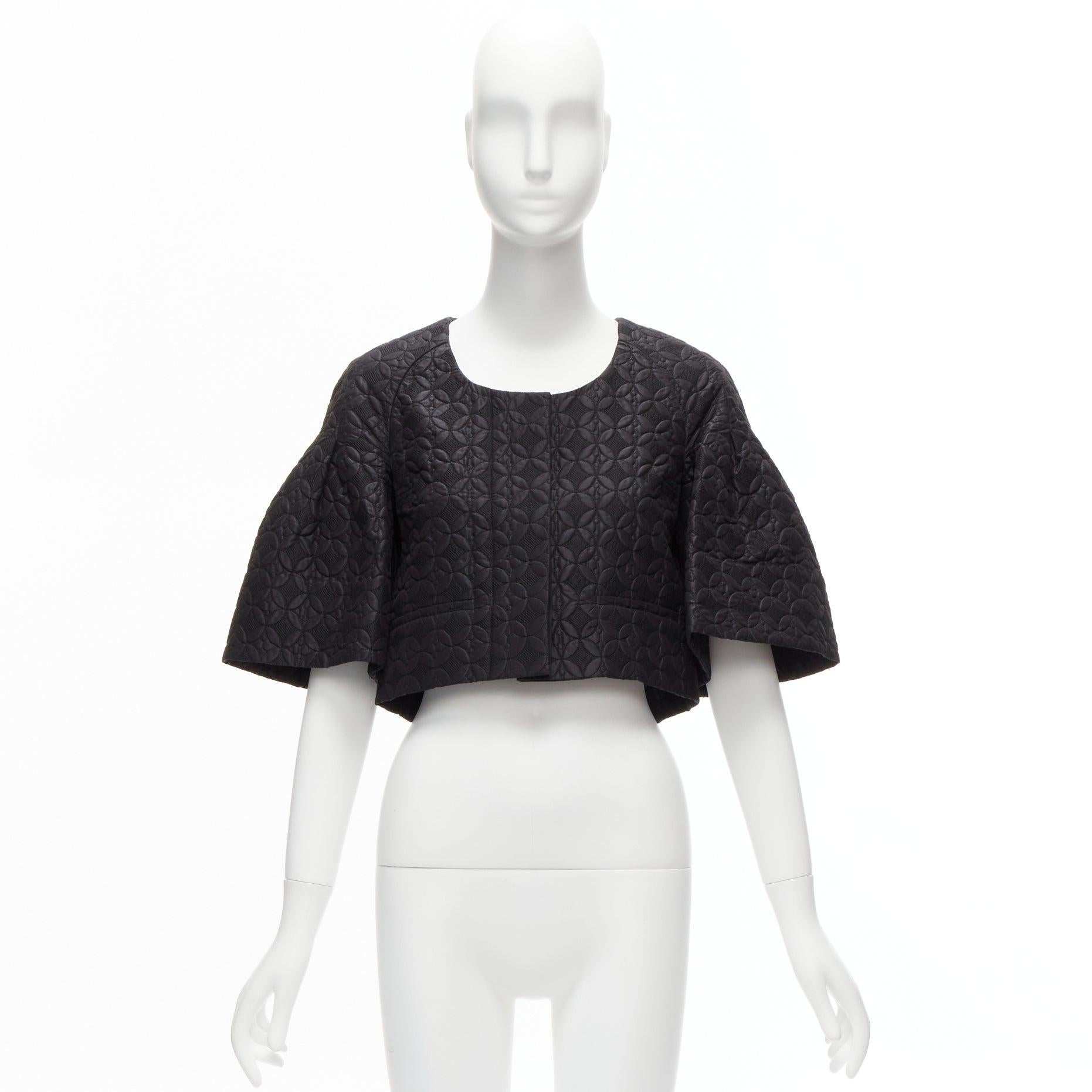 CHLOE negro jacquard floral manga campana cuello redondo chaqueta cropped FR34 XS 6