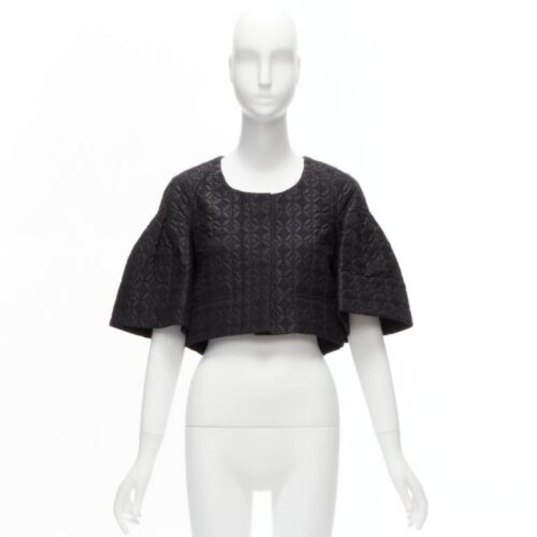 CHLOE nero jacquard floreale manica a campana collo rotondo giacca cropped FR34 XS in vendita 6