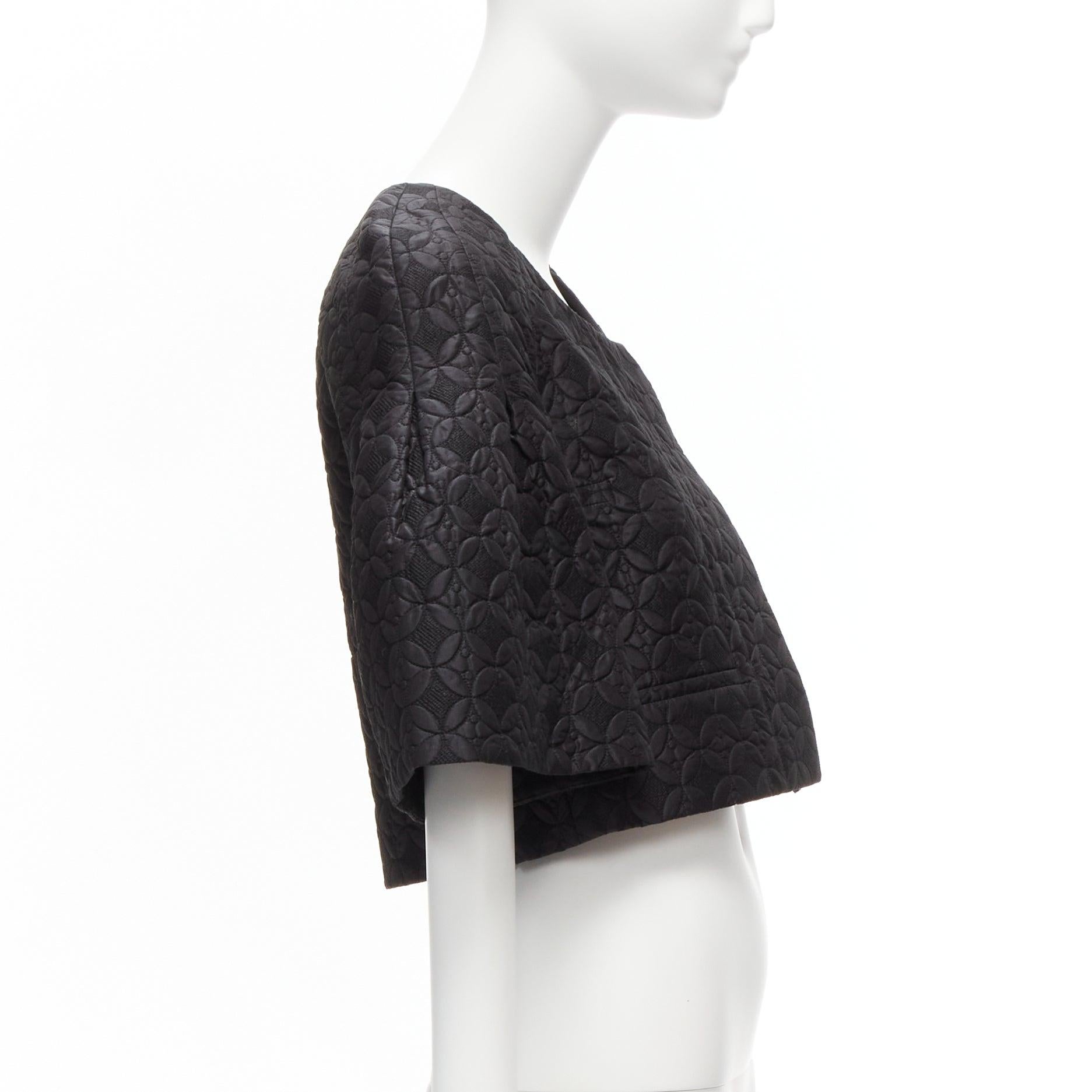 De las mujeres CHLOE negro jacquard floral manga campana cuello redondo chaqueta cropped FR34 XS