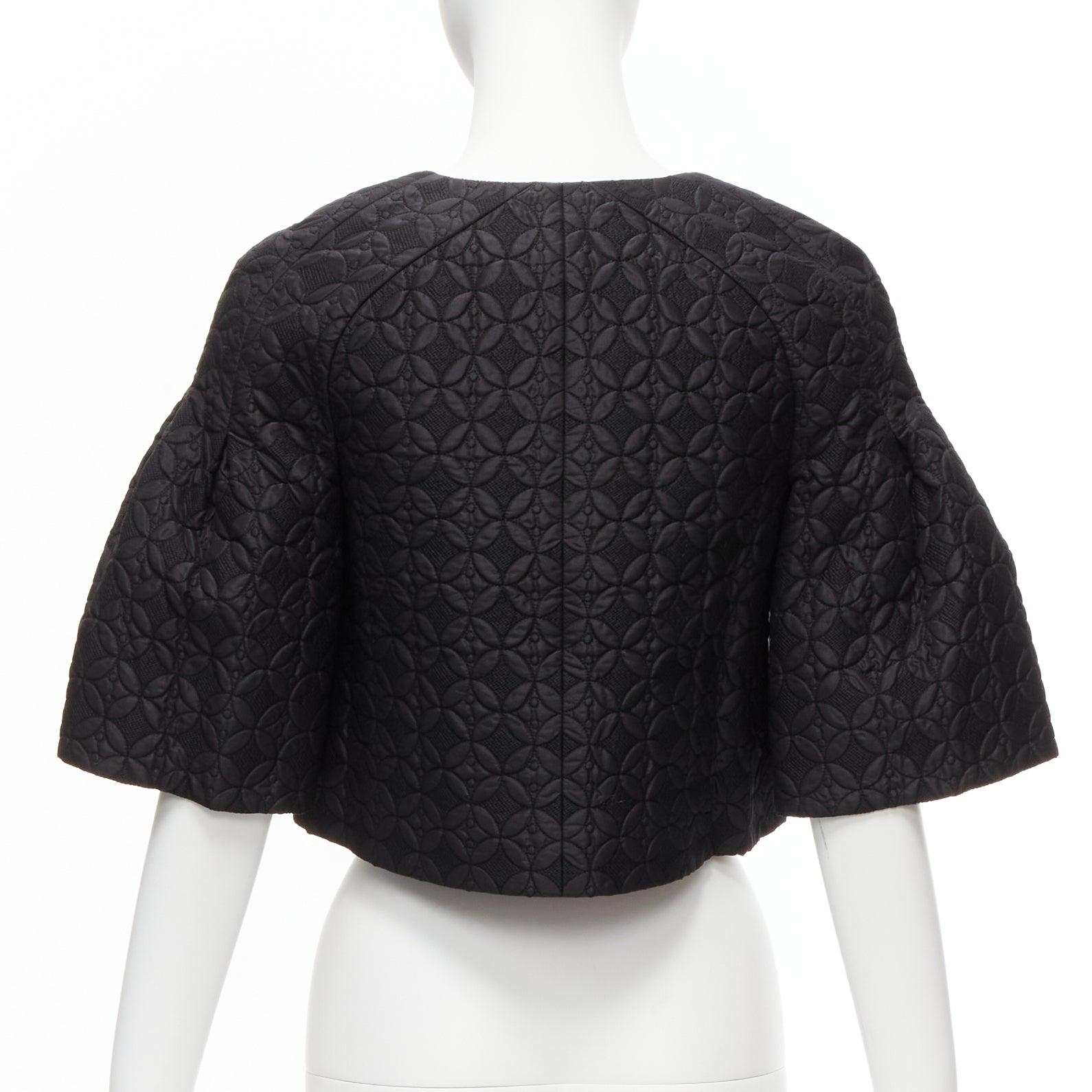 CHLOE black floral jacquard bell sleeve round neck cropped jacket FR34 XS For Sale 1