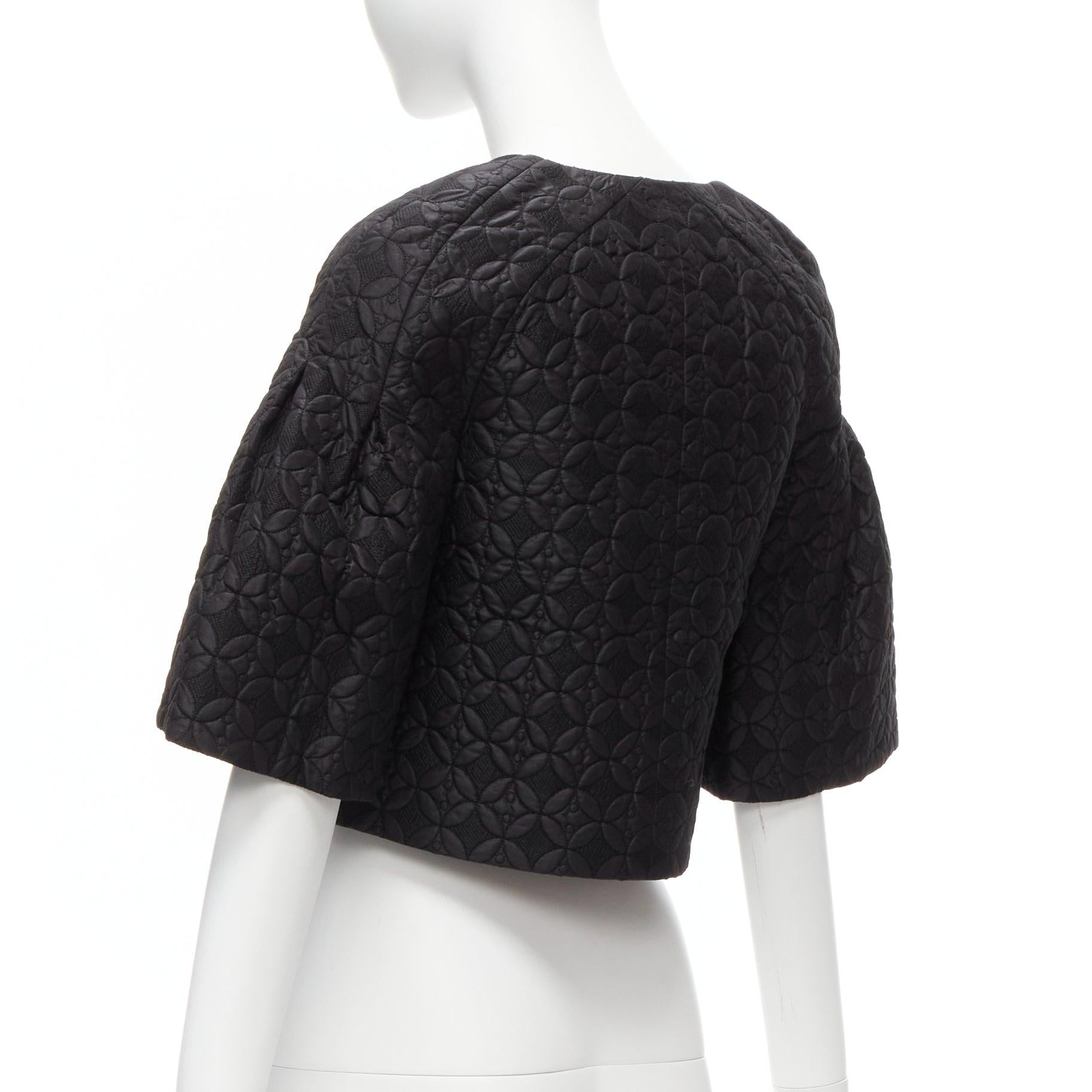 CHLOE negro jacquard floral manga campana cuello redondo chaqueta cropped FR34 XS 2