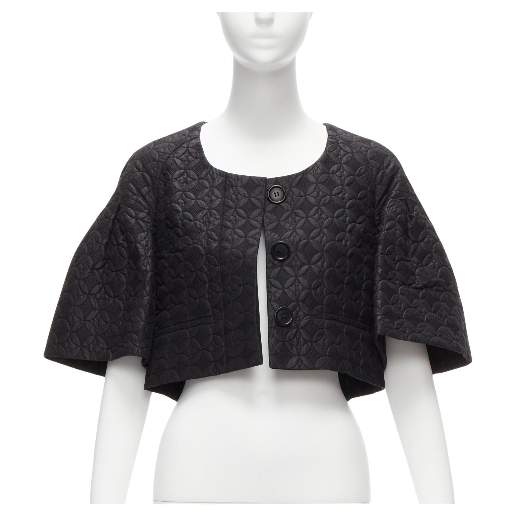 CHLOE black floral jacquard bell sleeve round neck cropped jacket FR34 XS For Sale