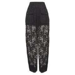 Chloe Black Floral Pattern Lace Sheer Trousers L