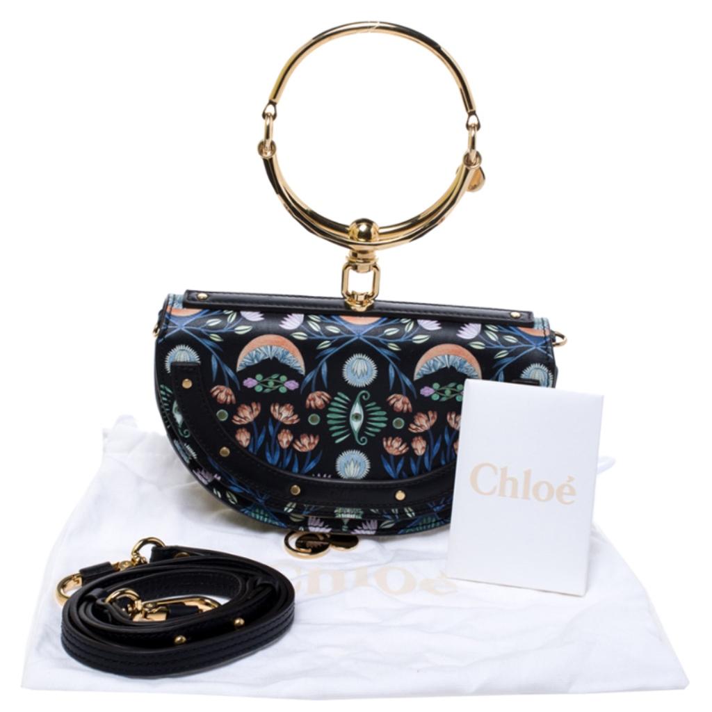 Chloe Black Floral Print Leather Small Nile Bracelet Minaudiere Crossbody Bag 6