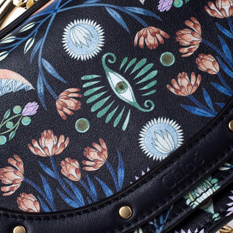 Chloe Black Floral Print Leather Small Nile Bracelet Minaudiere Crossbody  Bag at 1stDibs