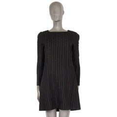 CHLOE black & gold silk & wool PINSTRIPE 3/4 Sleeve Shift Dress 38 S
