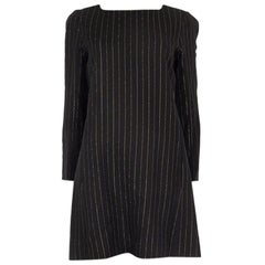 CHLOE black & gold silk & wool PINSTRIPE 3/4 Sleeve Shift Dress 38 S